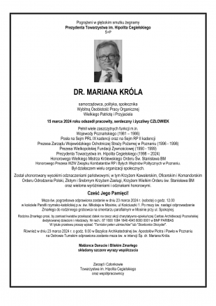 Dr Marian Król - nekrolog